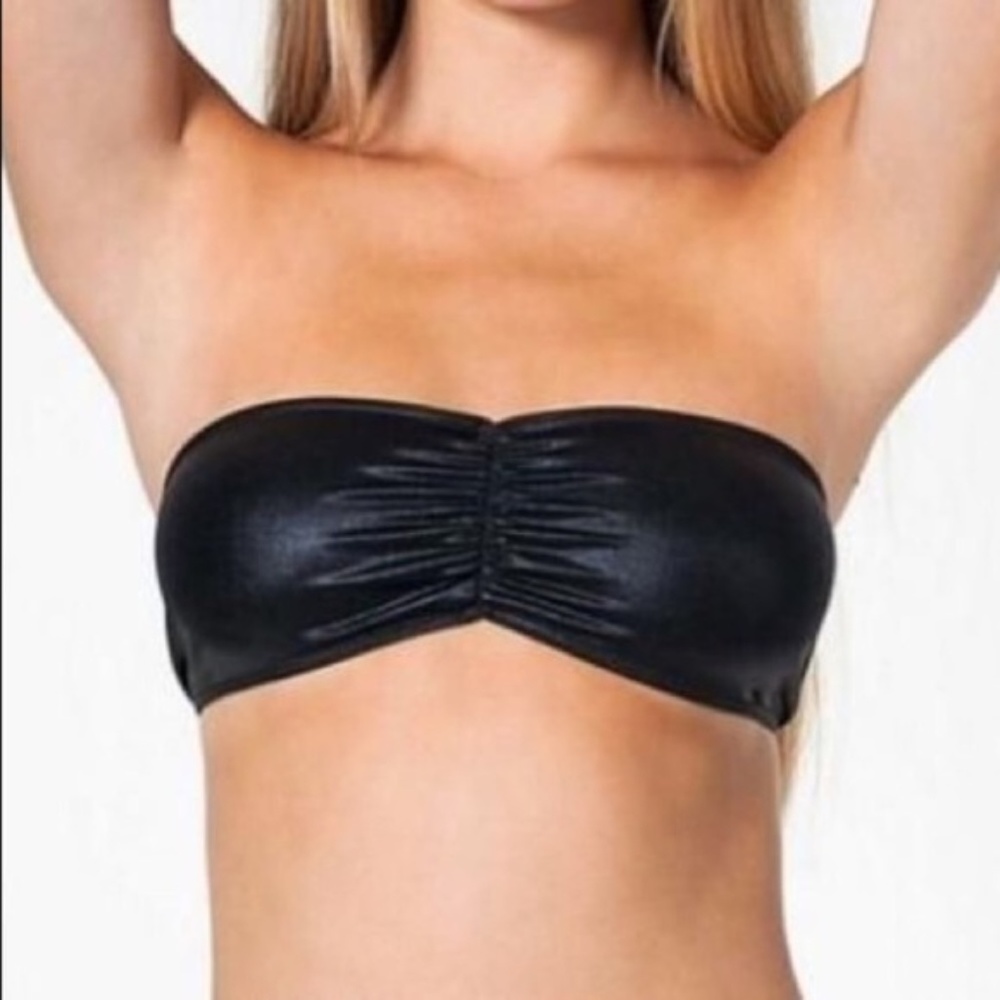 AA Metallic ruched front tube bra Lame Matte Black